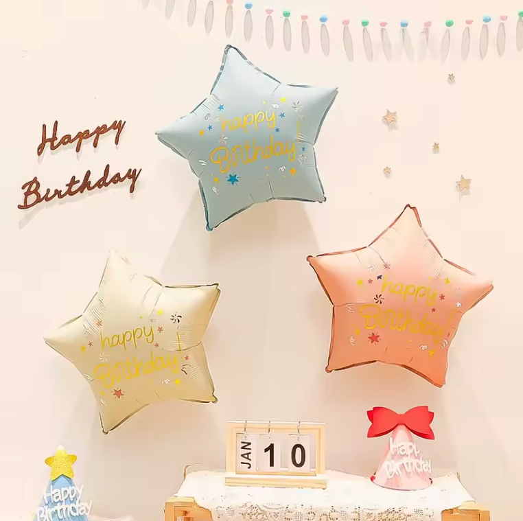 18" 'HAPPY BIRTHDAY' STAR DEFLATED FOIL BALLOON - Winterberries