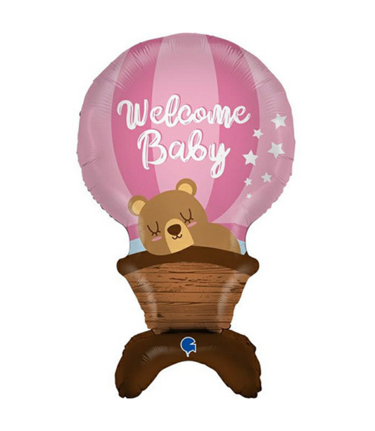 SELF STANDING 'WELCOME BABY' PINK FOIL DEFLATED BALLOON - Winterberries