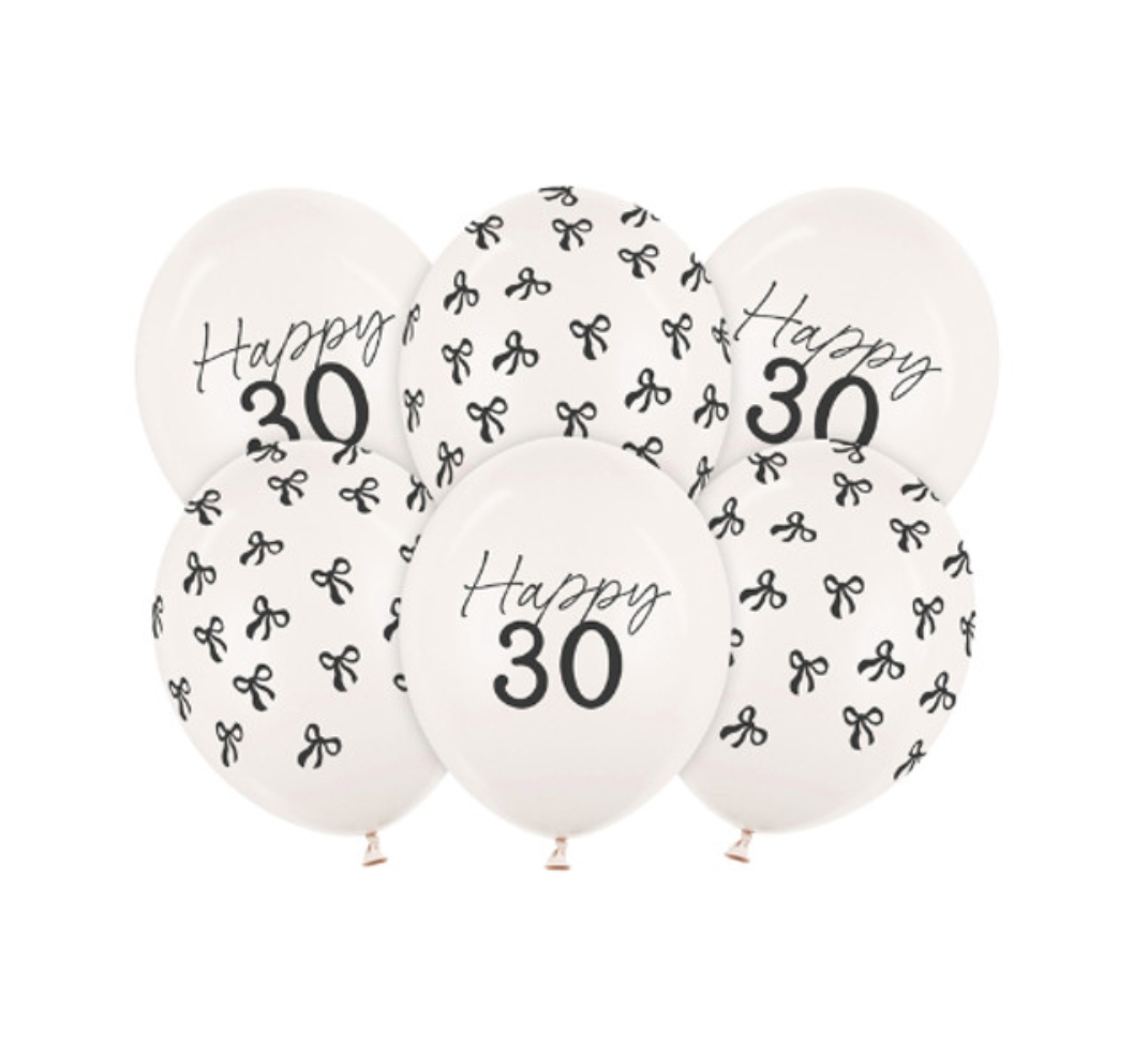 12" BLACK BOW "HAPPY" LATEX BALLOONS BOUQUET - Winterberries