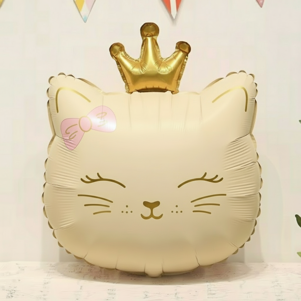 18" MATTE CROWN CAT HEAD DEFLATED FOIL BALLOON