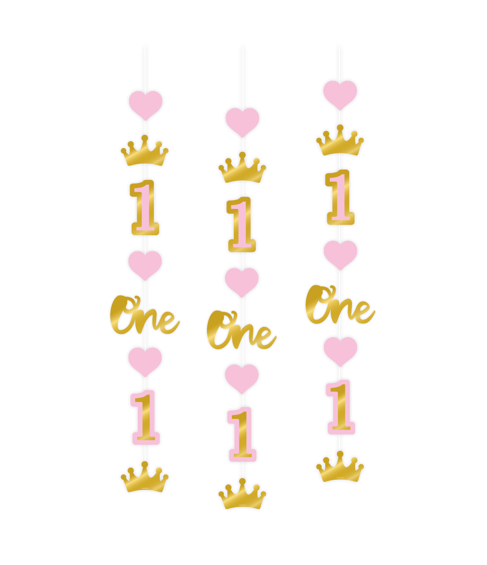 x3 PINK FIRST BIRTHDAY GIRL HANGING GARLANDS - Winterberries