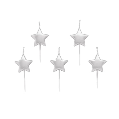 X5 SILVER METALLIC STAR CANDLES