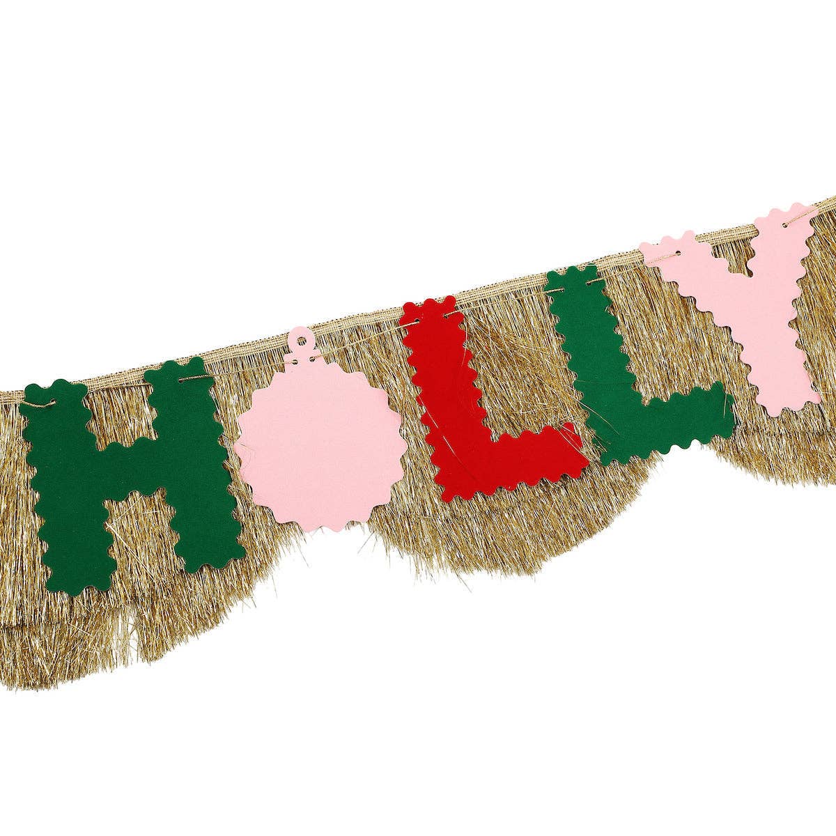 HOLLY JOLLY GOLD FRINGE BANNER