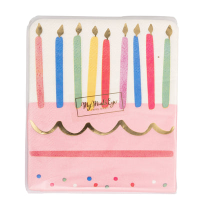 PLBDY32 - Foil Cake & Candles Cocktail Napkin - Winterberries