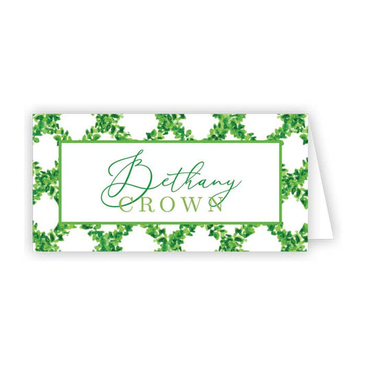Handpainted Boxwook Trellis Place Card - Winterberries