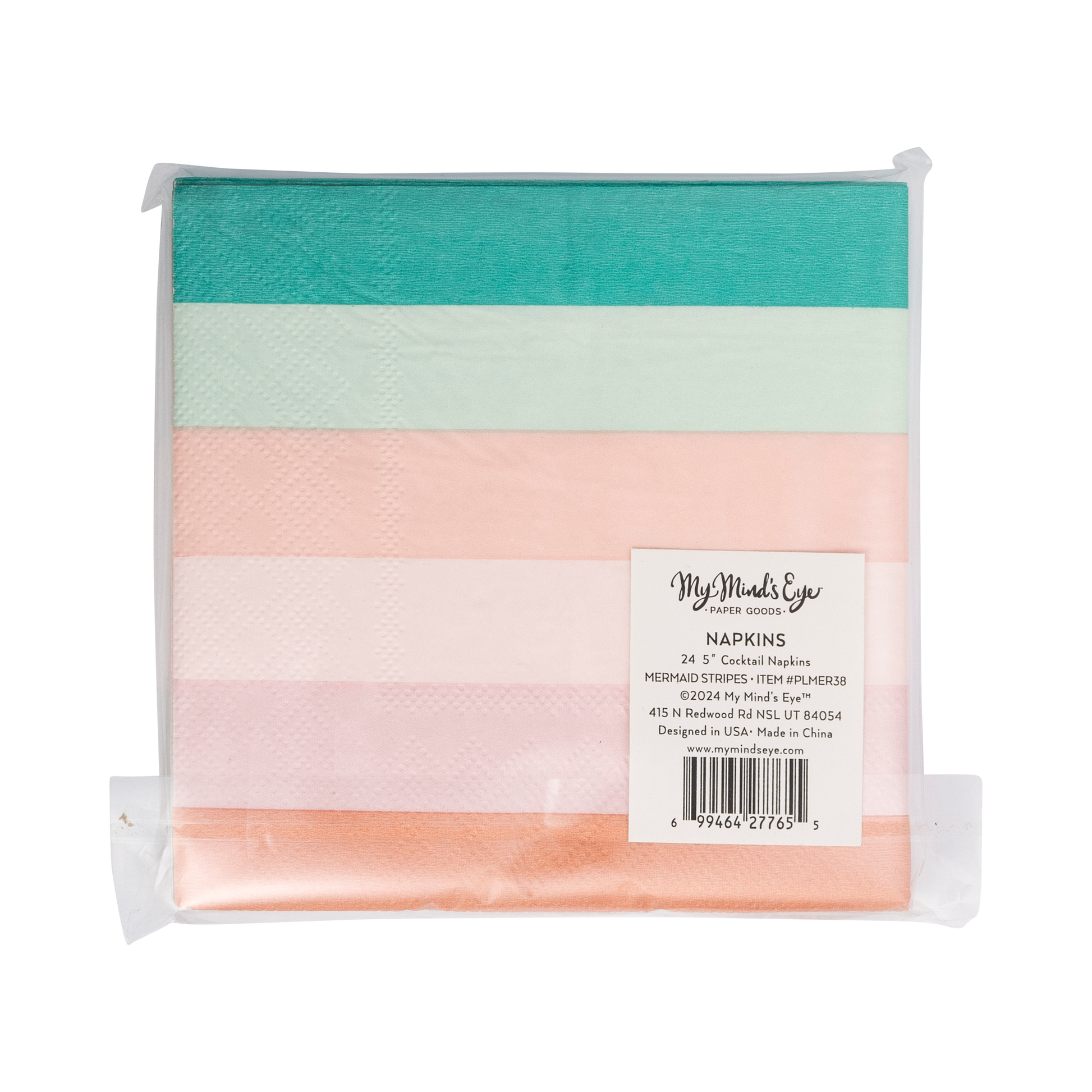 PLMER38 - Mermaid Stripes Cocktail Napkin - Winterberries