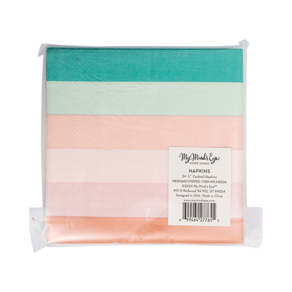PLMER38 - Mermaid Stripes Cocktail Napkin - Winterberries