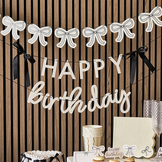 2M 'HAPPY BIRTHDAY' CARD BANNER WITH BLACK SATIN BOWS