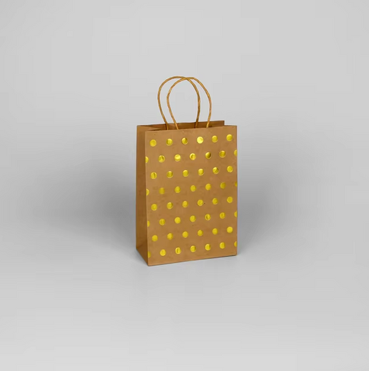 Brown Paper Gold Polka Dot Gift Bag - Winterberries