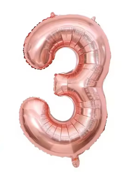 40" CHAMPAGNE ROSÉ NUMBER '3' DEFLATED FOIL BALLOON - Winterberries