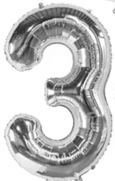 40" SILVER NUMBER '3' DEFLATED FOIL BALLOON - Winterberries