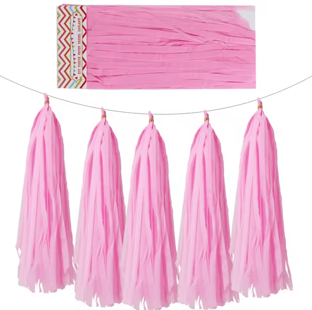 x5 Pink Tissue Paper Tassels Garland - Winterberries