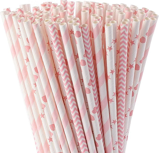 x25 Stars/Striples Pink Straws - Winterberries