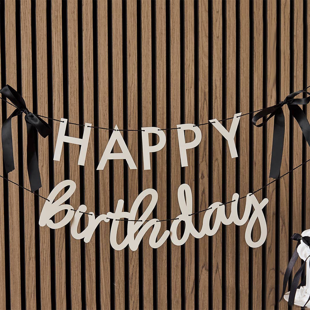 Happy Birthday Card Banner With Black Satin Bows x2 2m