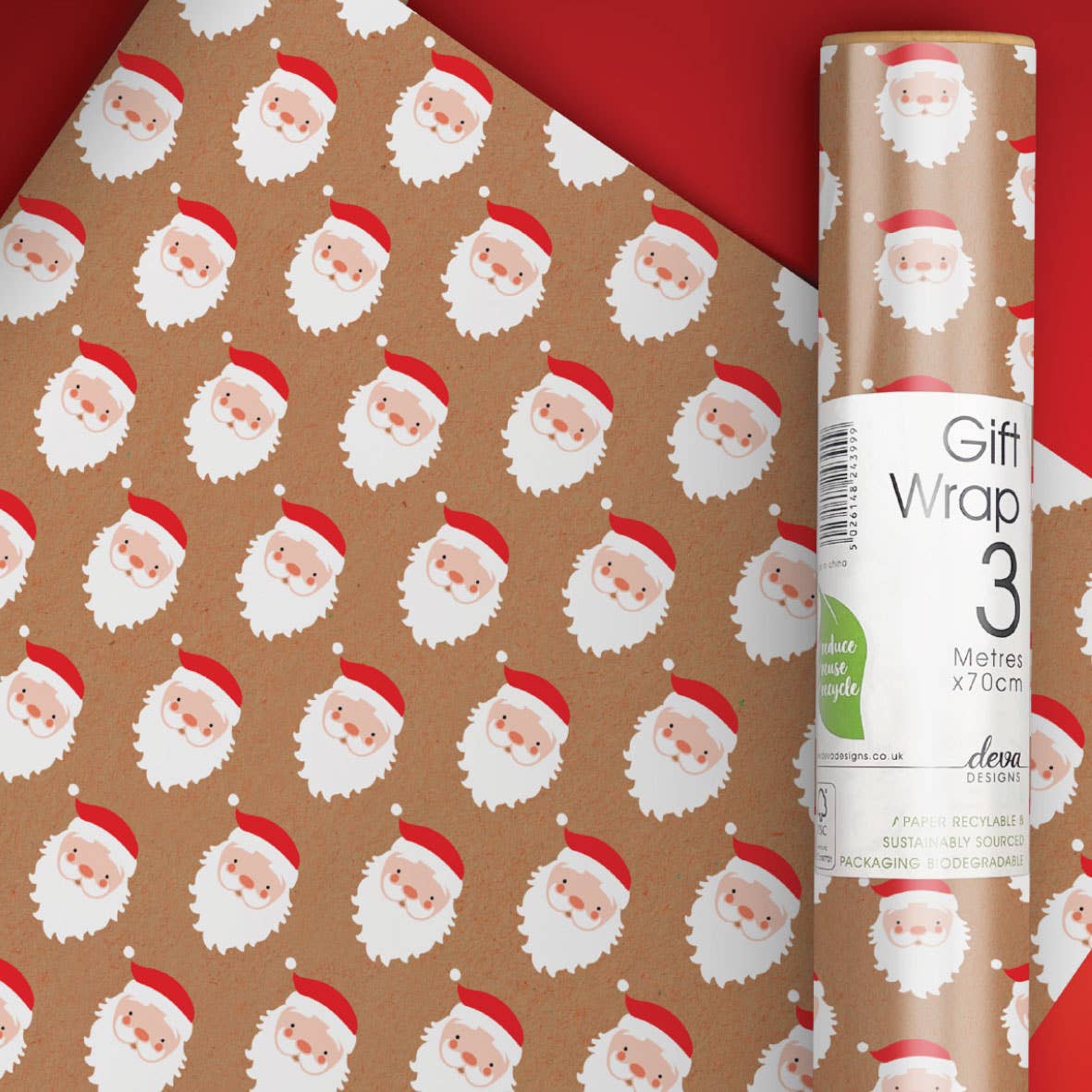 SANTA KRAFT WRAPPING PAPER, 3M X 70CM
