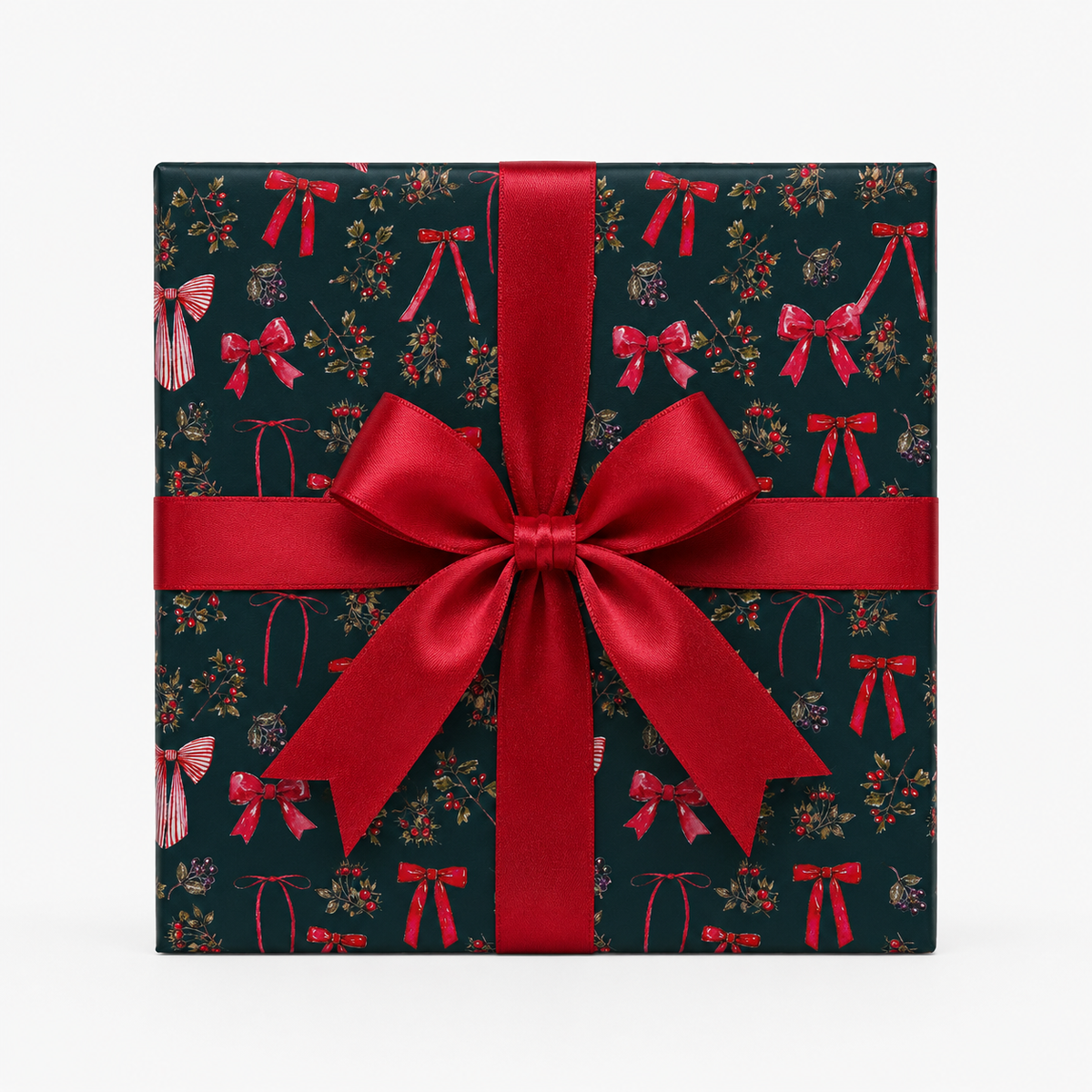Bows Berries Red Christmas Wrapping Paper 3m
