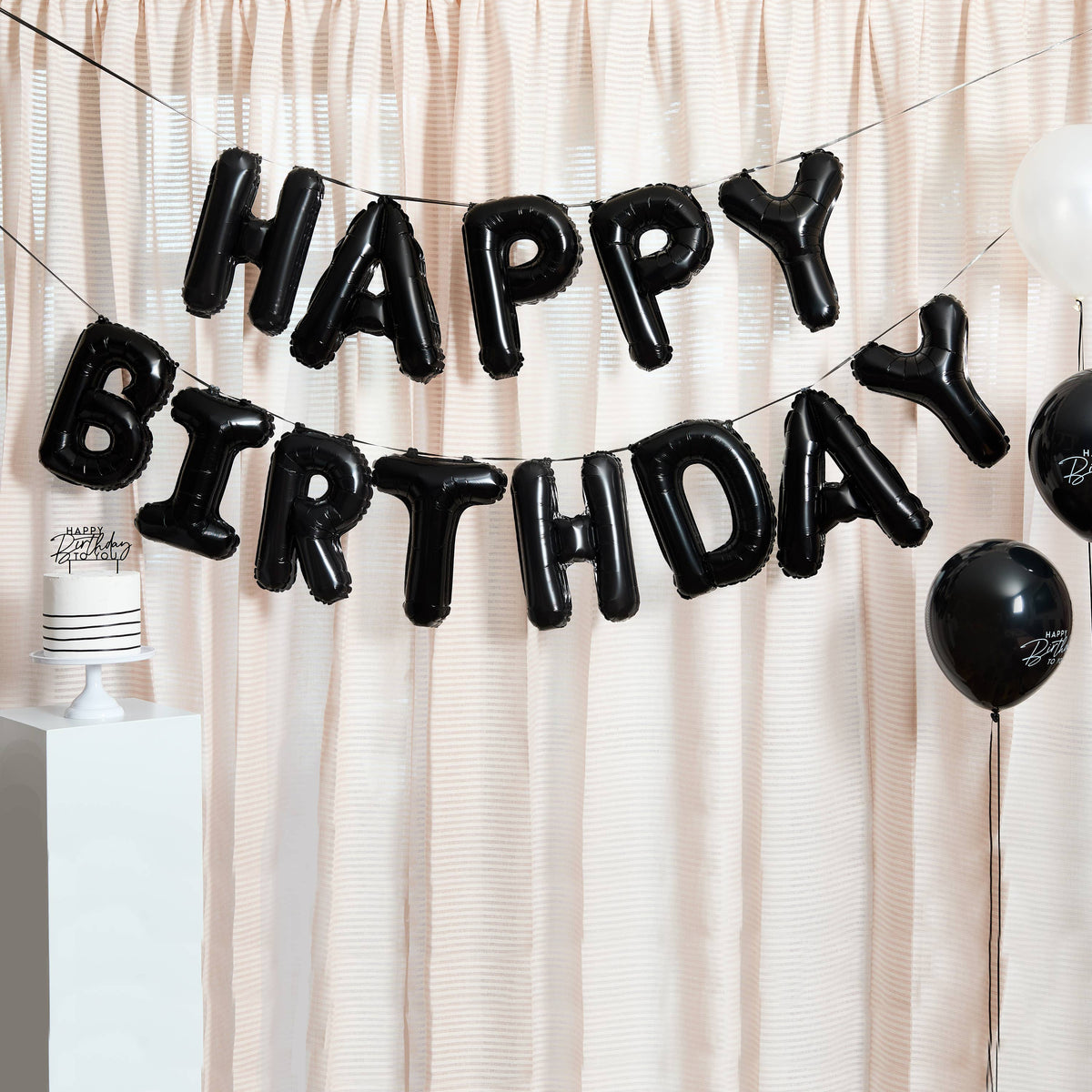 Black 'Happy Birthday' 16" Foil Balloon Garland