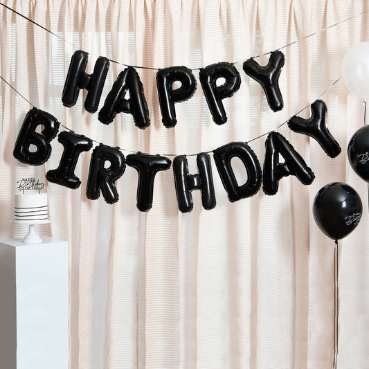 16" BLACK 'HAPPY BIRTHDAY' FOIL BALLOON GARLAND