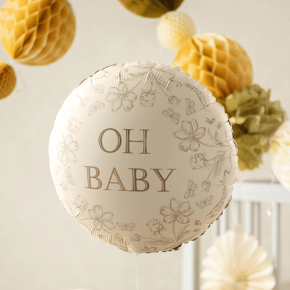 Partydeco Beige & Gold Oh Baby Foil Balloon