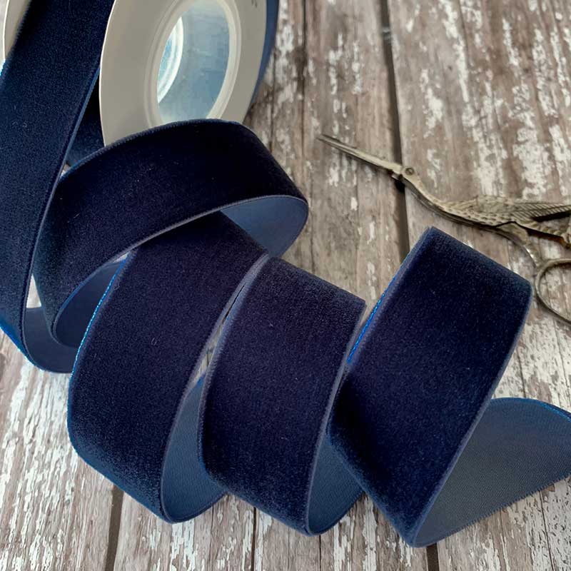 Navy Blue Velvet Ribbon 25mm  - 3 Meter Roll - Winterberries