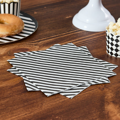 Monochrome Striped Paper Napkins - Pack of 16