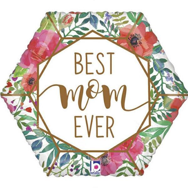 18" Best Mom Terrarium Hexagon Balloon - Winterberries
