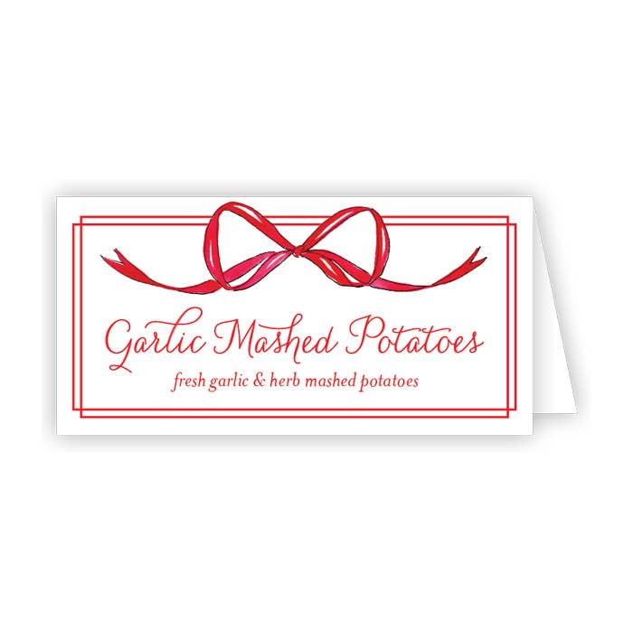 Handpainted Red Bow and Border Place Card - Winterberries