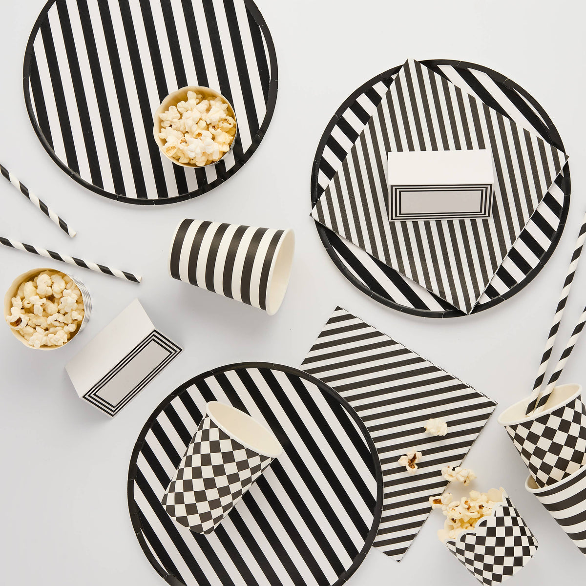 Monochrome Striped Paper Plates - Pack of 8