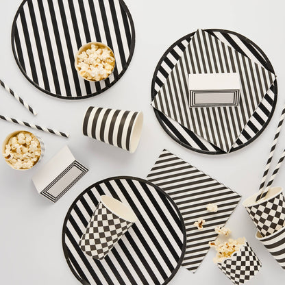 Monochrome Striped Paper Plates - Pack of 8