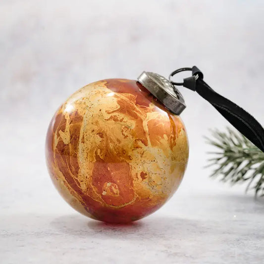 3" Copper Marble Glass Hanging Bauble - Winterberries