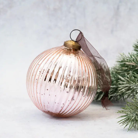 4" Rose Glass Ribbed Ornament - Winterberries
