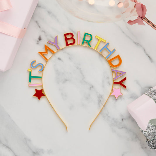 'IT'S MY BIRTHDAY' GOLD METAL HEADBAND - Winterberries