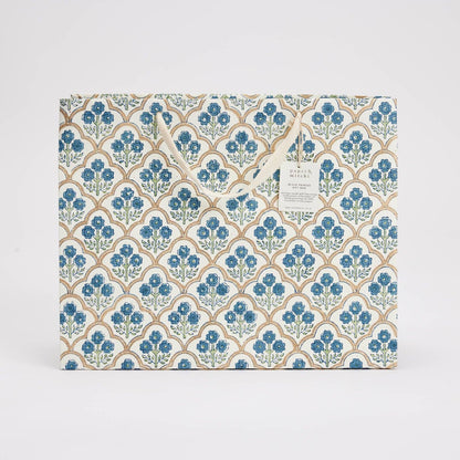 x1 Hand Block Printed Gift Bags (Large) - Indigo - Winterberries