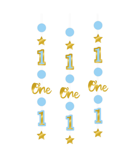 x3 BLUE FIRST BIRTHDAY BOY HANGING GARLANDS - Winterberries