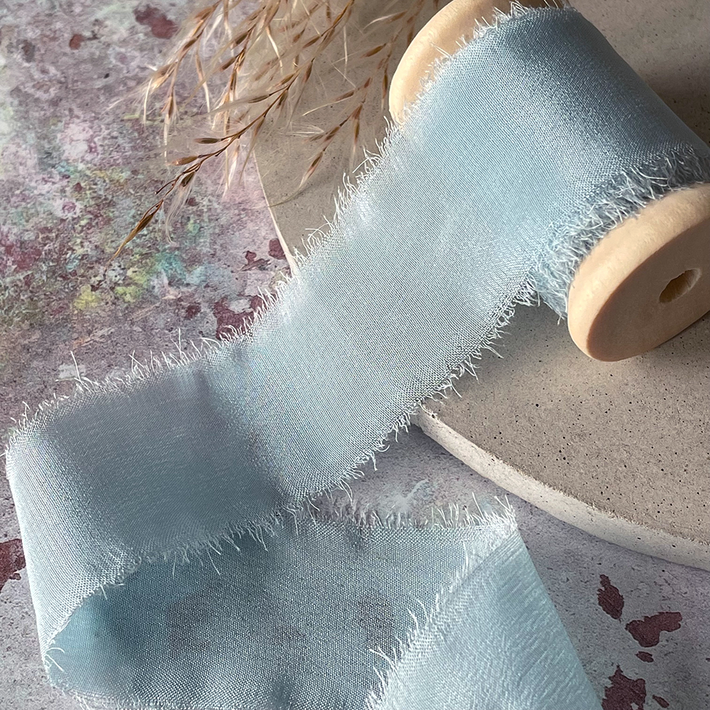 25mm Silk Ribbon in Dusky Pale Blue2 - Winterberries