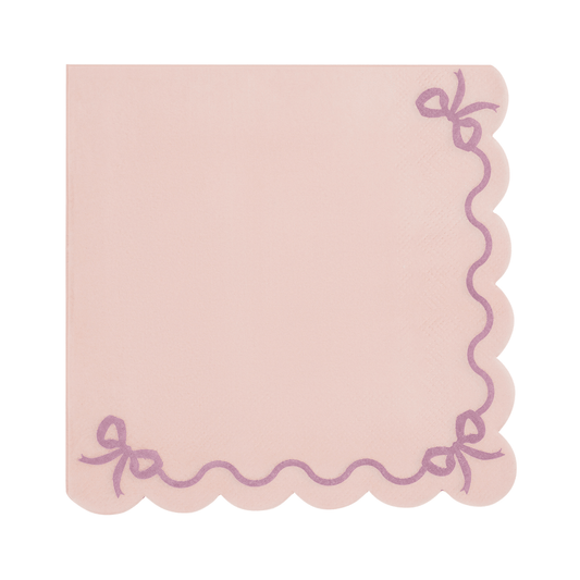 X12 LIGHT PINK SCALLOPPED BOW PARTY NAPKINS