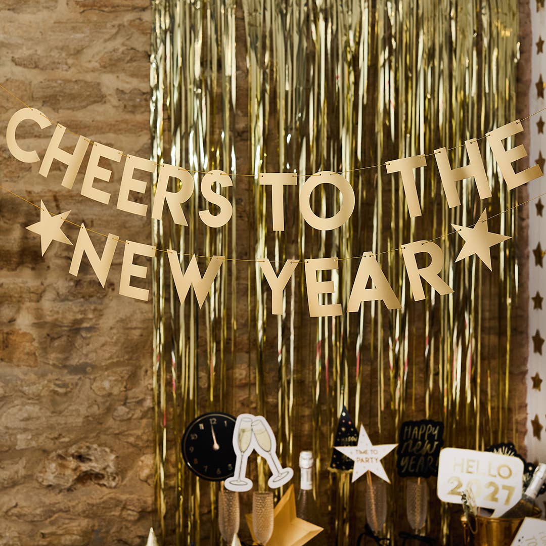 Gold 'Cheers to the New Year' Card Banner x2 2m