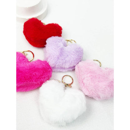 HEART SHAPE FAUX FUR POM POM KEYRING - Winterberries