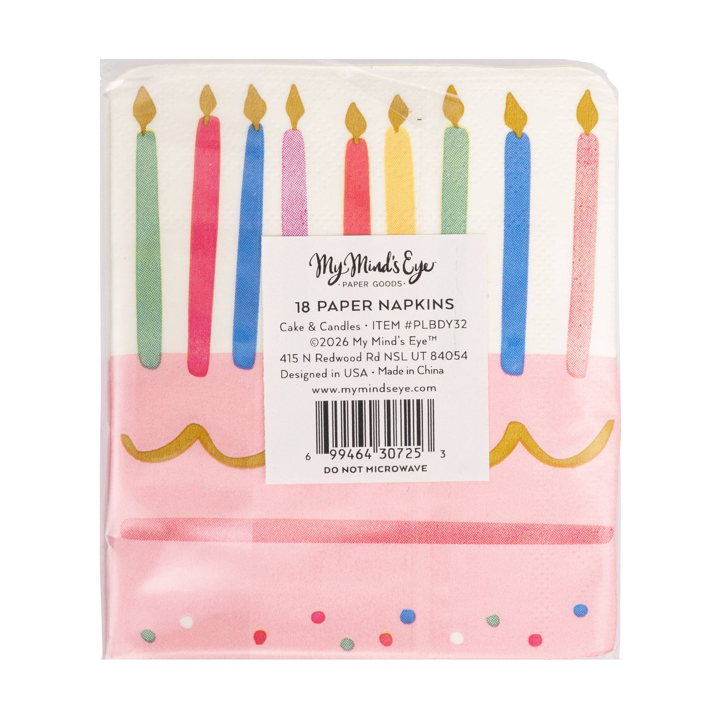 PLBDY32 - Foil Cake & Candles Cocktail Napkin - Winterberries