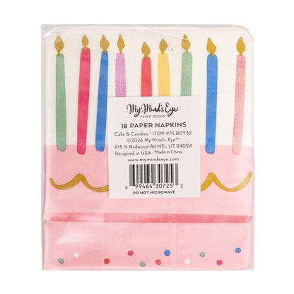 PLBDY32 - Foil Cake & Candles Cocktail Napkin - Winterberries