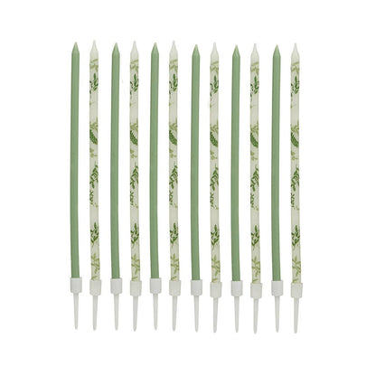 X12 SAGE GREEN BOTANICAL TALL SKINNY CANDLES
