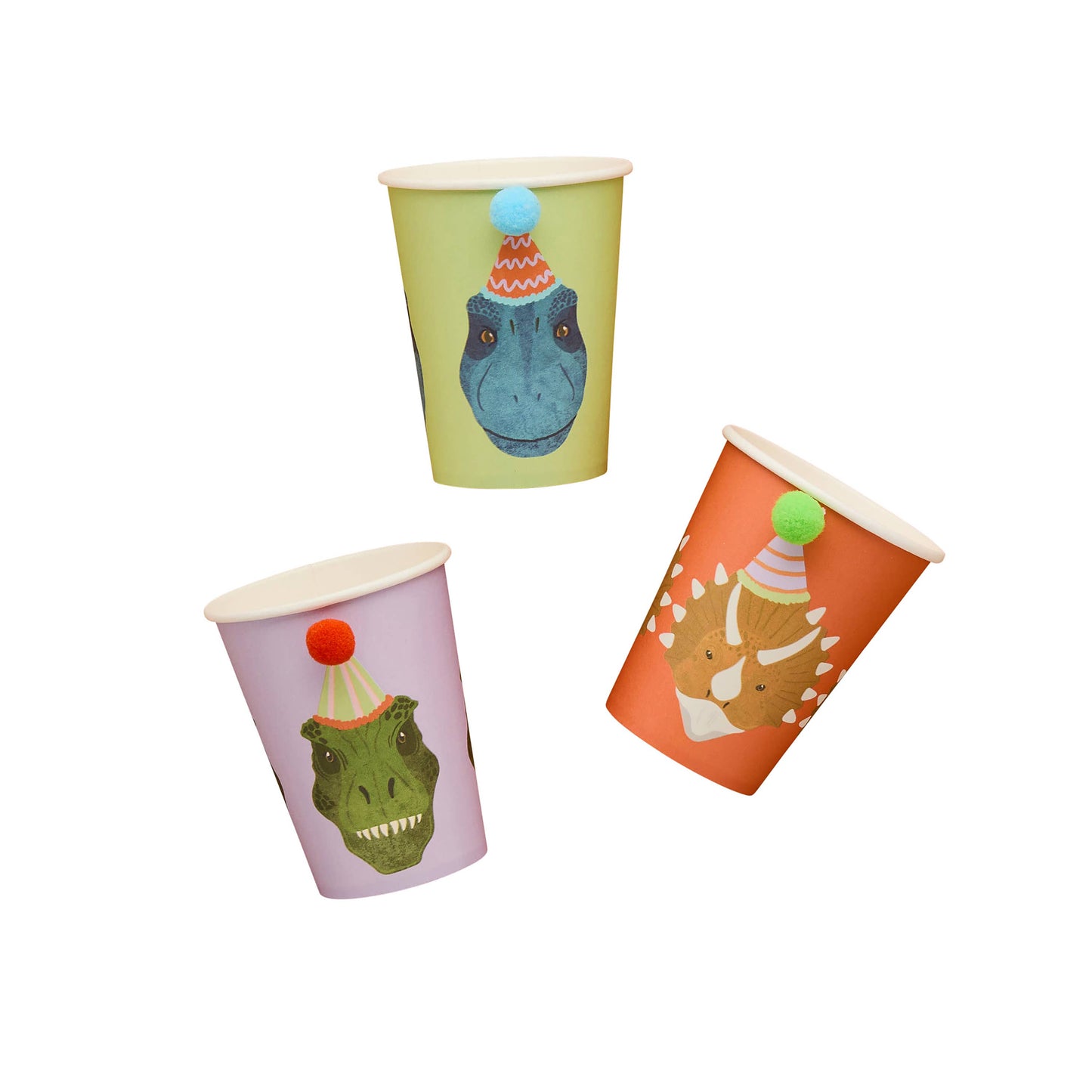 X6 DINOSAUR POM POM PAPER CUPS - Winterberries