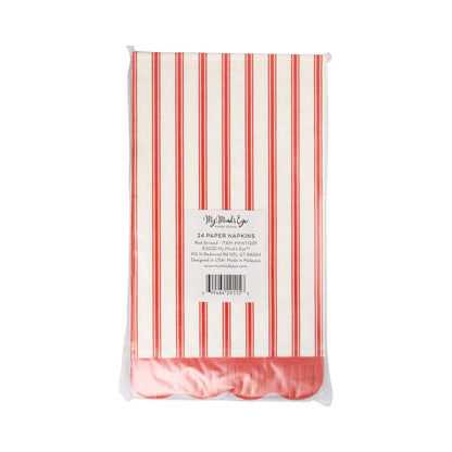 WNT1239 - Red Striped Dinner Napkin - Winterberries