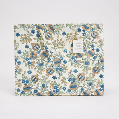 x1 Hand Block Printed Gift Bags (Large) - Indigo - Winterberries
