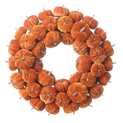 VELVET ORANGE PUMPKIN WREATH - Winterberries
