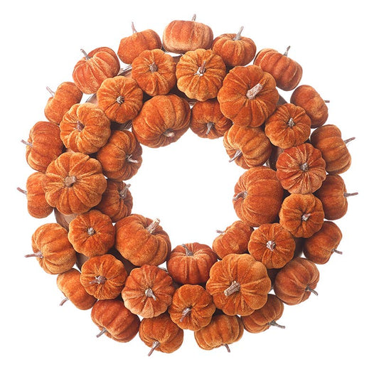 VELVET ORANGE PUMPKIN WREATH - Winterberries