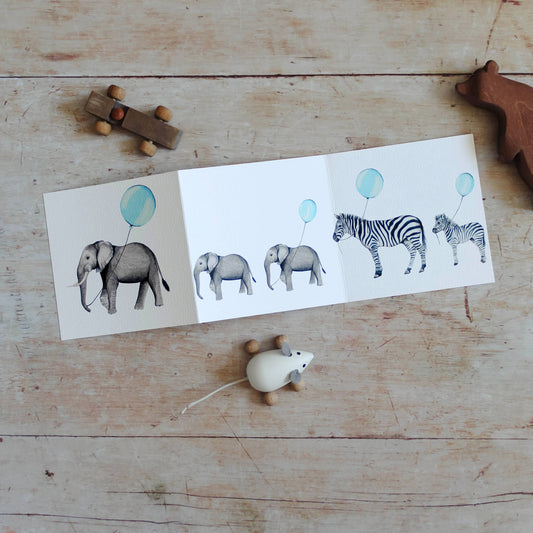 New Baby Elephant Watercolour Concertina Greetings Card