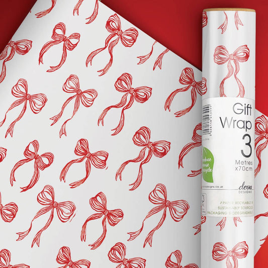 FESTIVE BOWS WRAPPING PAPER, 3M X 70CM