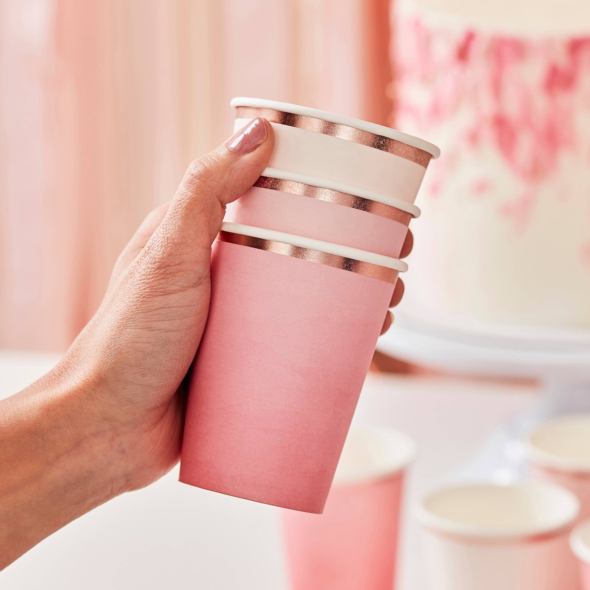 Ombre Pink & Rose Gold Foil Cups - Winterberries