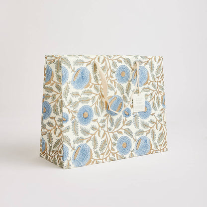 x1 Hand Block Printed Gift Bags (Large) - Blue Stone - Winterberries